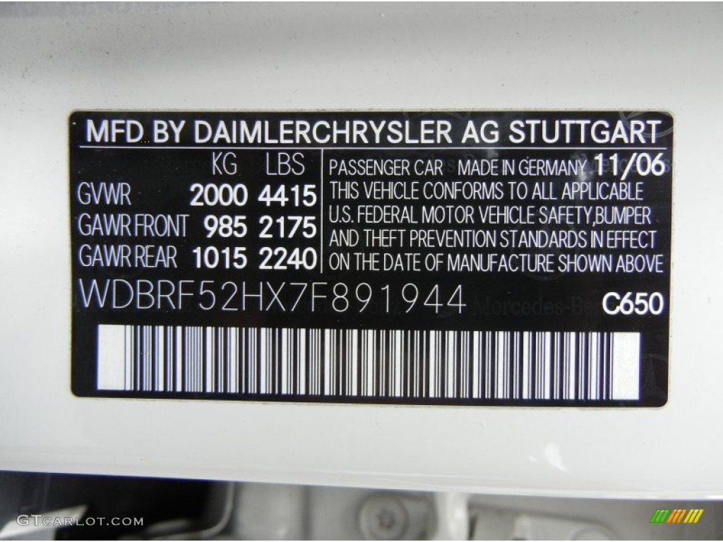 2007 C Color Code 650 for Arctic White Photo #62121656