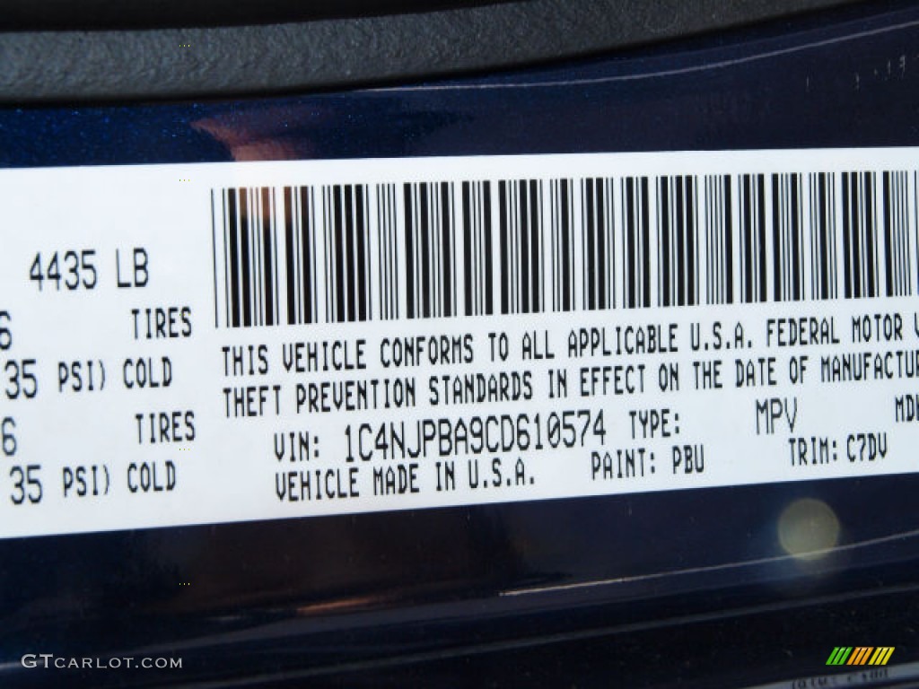 2012 Patriot Color Code PBU for True Blue Pearl Photo #62123285