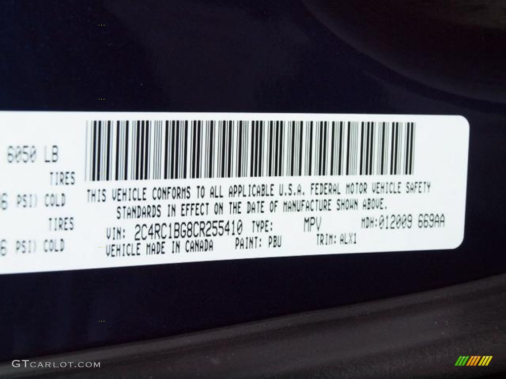 2012 Town & Country Color Code PBU for True Blue Pearl Photo #62124946