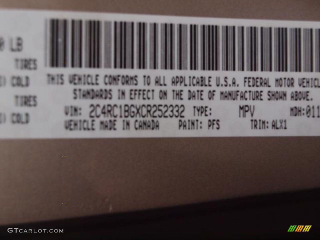 2012 Town & Country Color Code PFS for Cashmere Pearl Photo #62125015