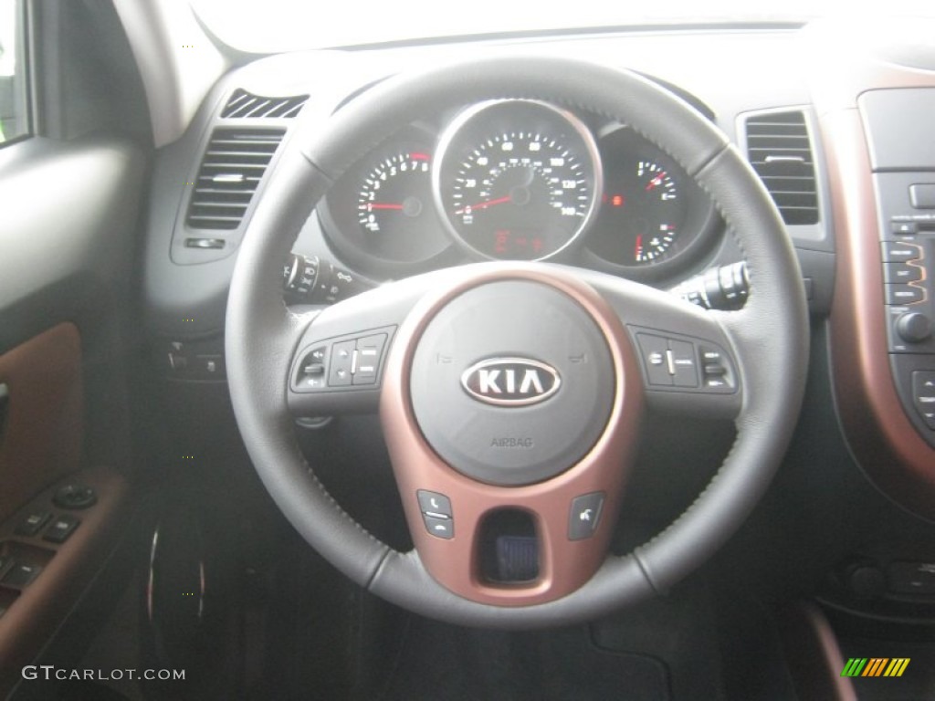 2012 Kia Soul Special Edition Red Rock Red Rock Brown Cloth/Black Leather Steering Wheel Photo #62127682