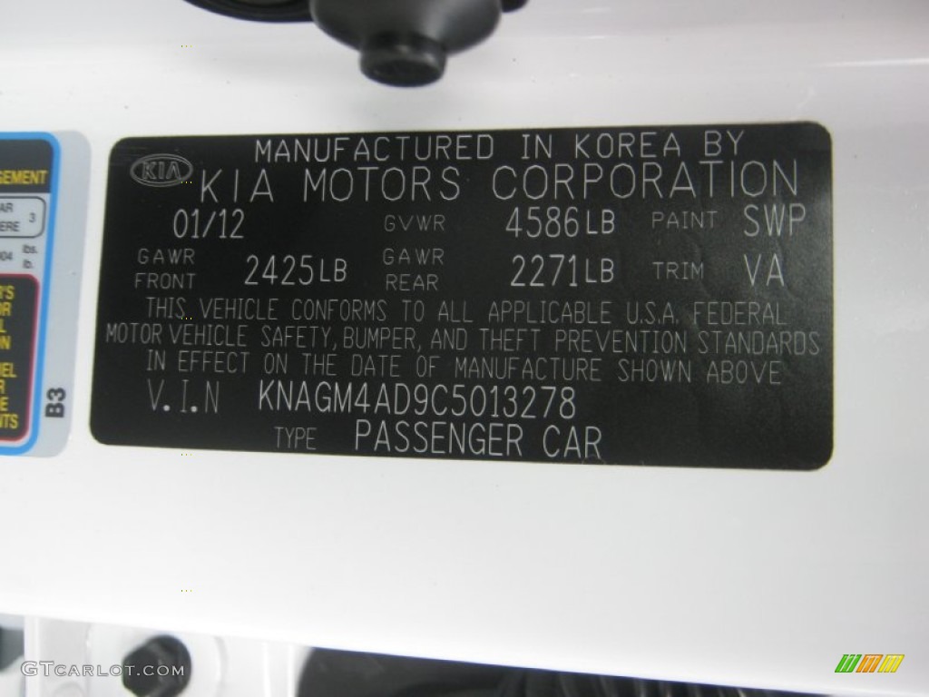 2012 Optima Color Code SWP for Snow White Pearl Photo #62128033