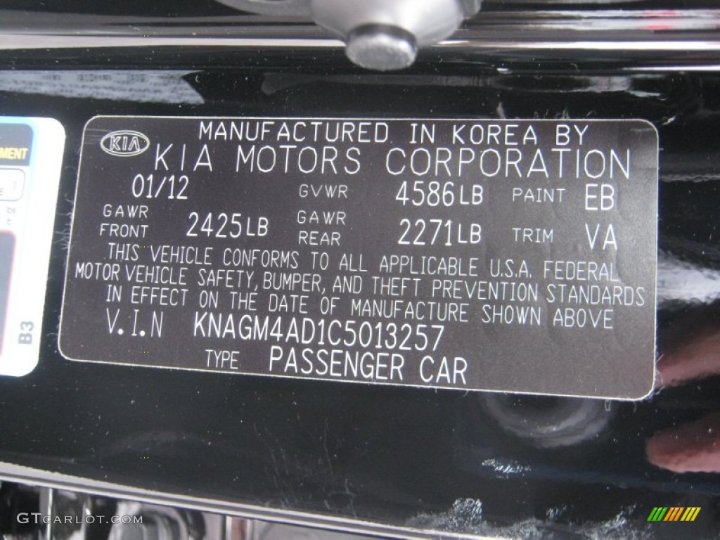2012 Optima Color Code EB for Ebony Black Photo #62128531