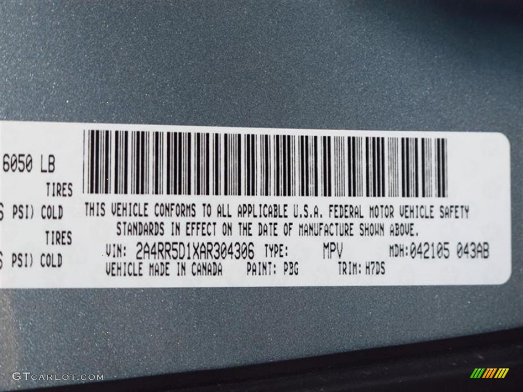 2010 Town & Country Color Code PBG for Clearwater Blue Pearl Photo #62135182