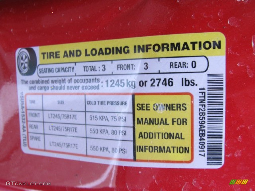 2010 Ford F250 Super Duty XL Regular Cab 4x4 Info Tag Photos