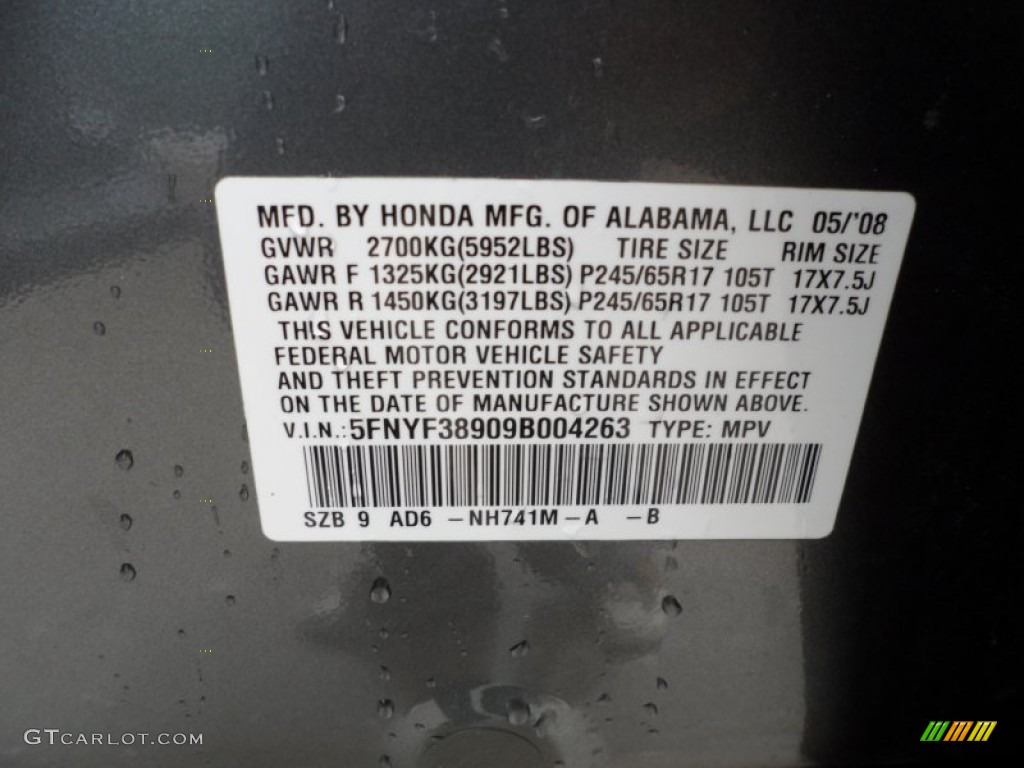 2009 Honda Pilot Touring Color Code Photos
