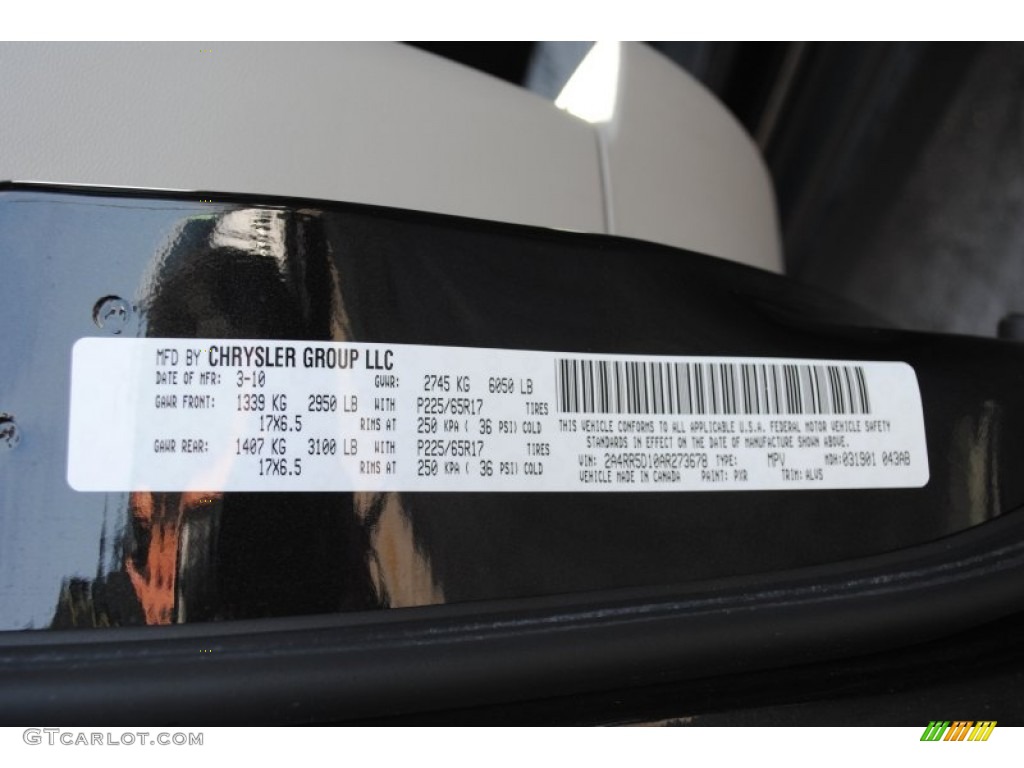 2010 Town & Country Color Code PXR for Brilliant Black Crystal Pearl Photo #62145185