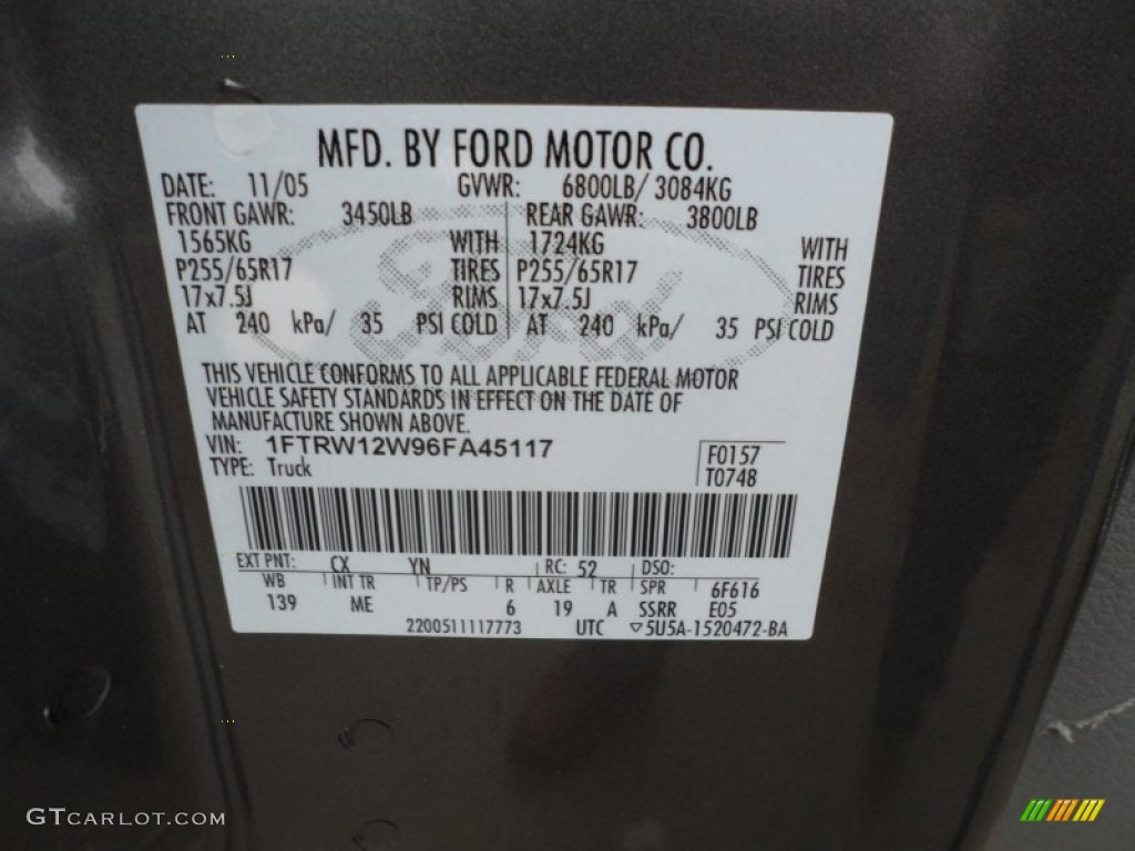 2006 F150 Color Code CX for Dark Shadow Grey Metallic Photo #62145375