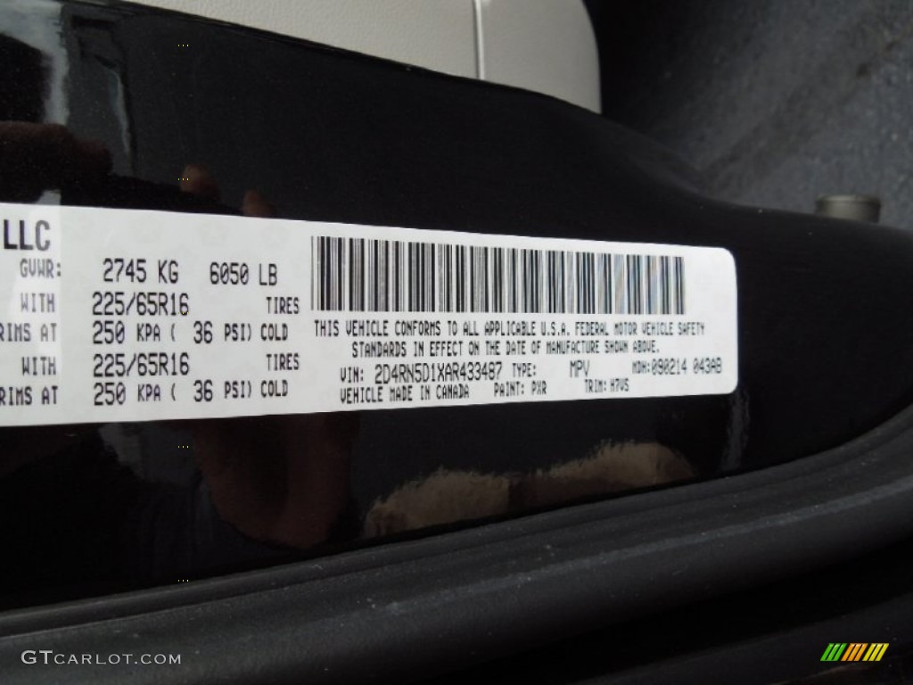 2010 Grand Caravan Color Code PXR for Brilliant Black Crystal Pearl Photo #62151054