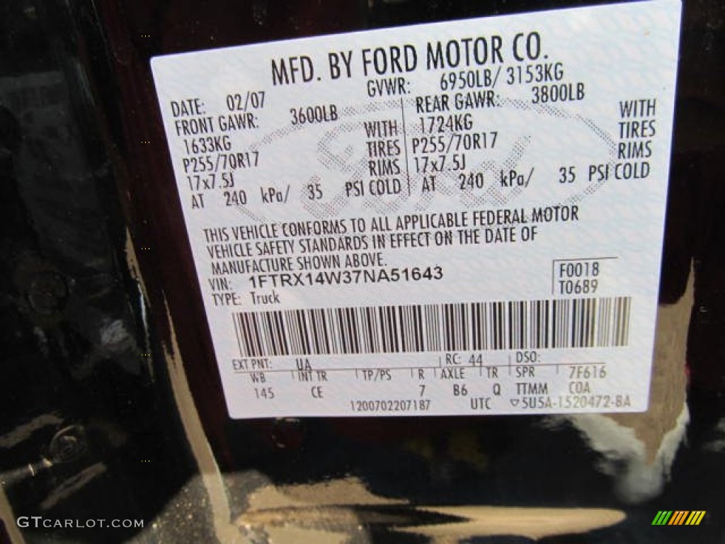 2007 Ford F150 XL SuperCab 4x4 Color Code Photos