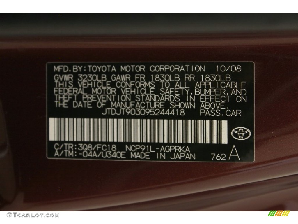 2009 Yaris Color Code 3Q8 for Carmine Red Metallic Photo #62153451
