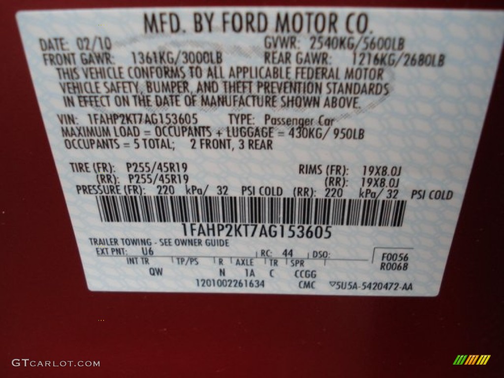 2010 Taurus Color Code U6 for Red Candy Metallic Photo #62153482