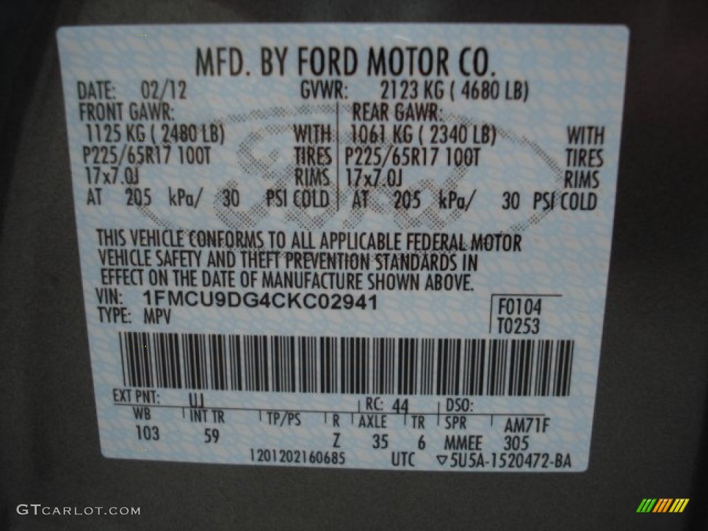 2012 Escape Color Code UJ for Sterling Gray Metallic Photo #62155224