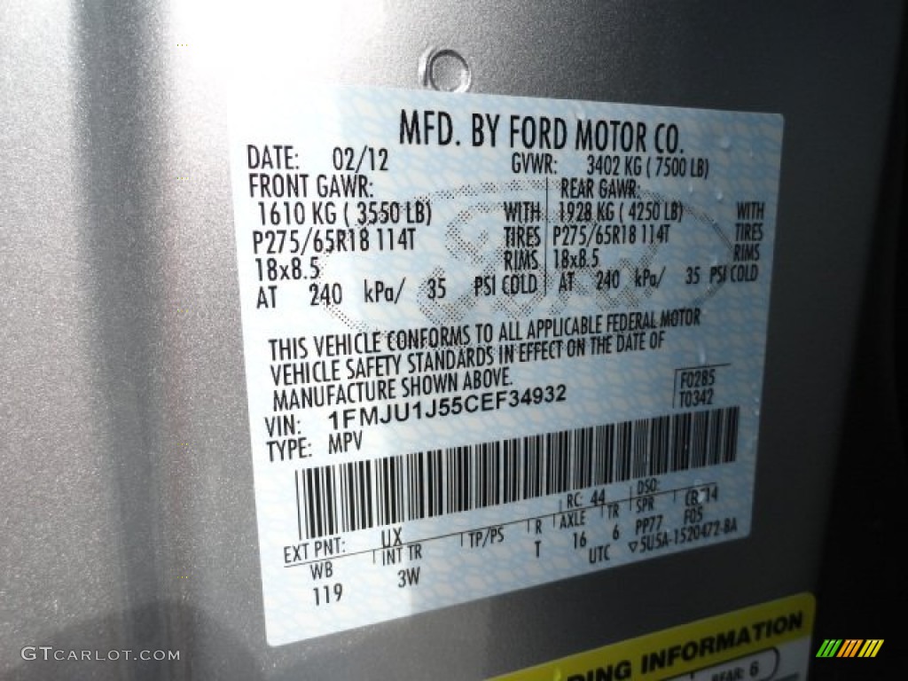 2012 Ford Expedition XLT Sport 4x4 Color Code Photos