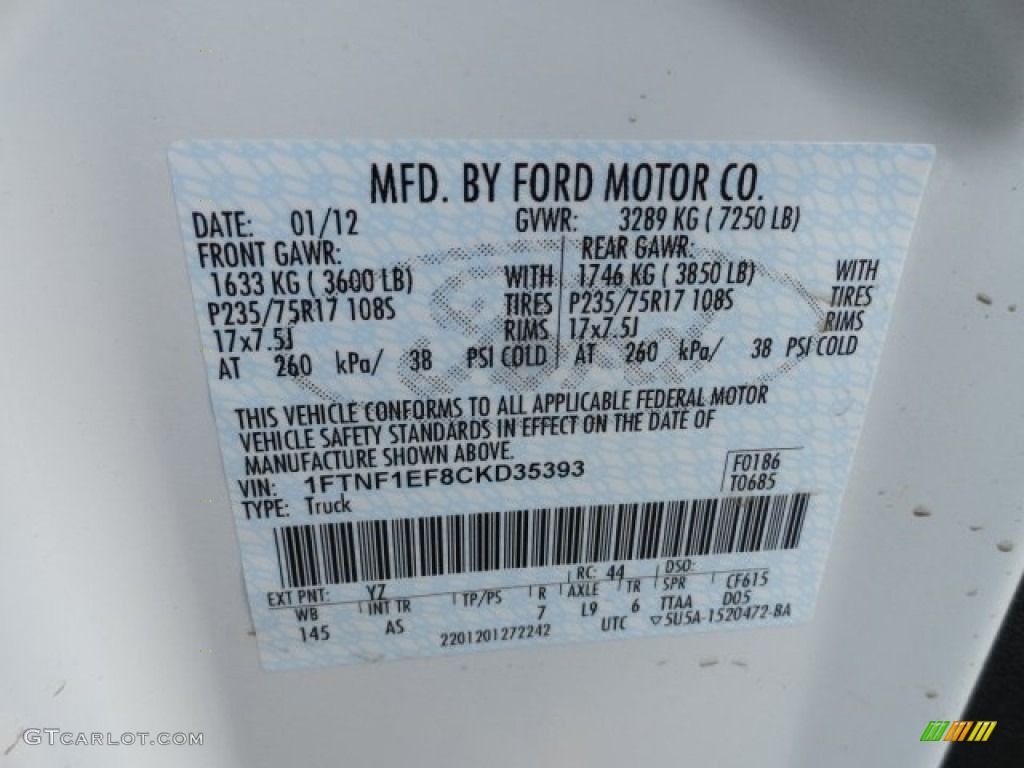 2012 F150 Color Code YZ for Oxford White Photo #62161844