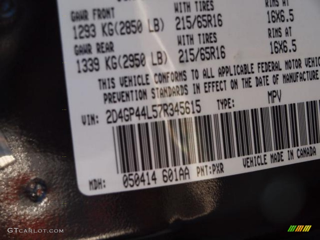 2007 Grand Caravan Color Code PXR for Brilliant Black Crystal Pearl Photo #62168864