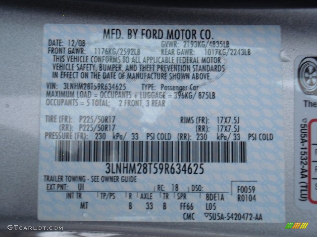 2009 MKZ Color Code UI for Brilliant Silver Metallic Photo #62169625
