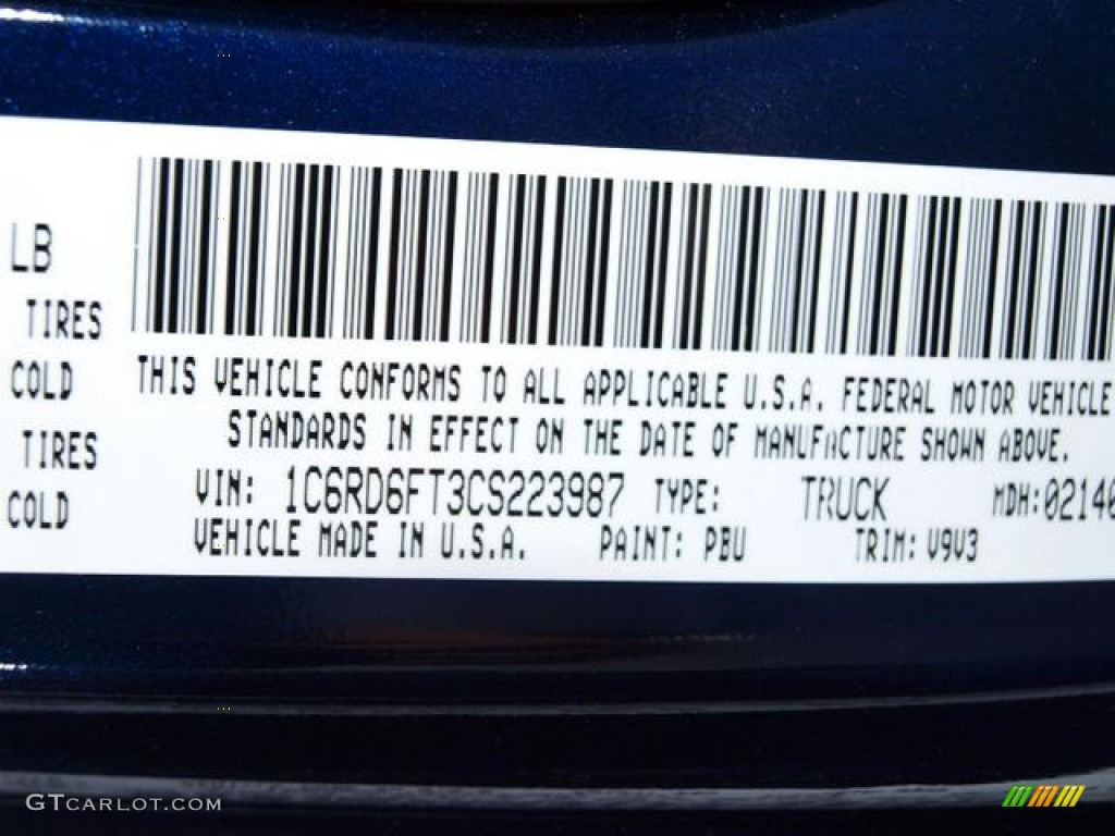 2012 Ram 1500 Color Code PBU for True Blue Pearl Photo #62169703