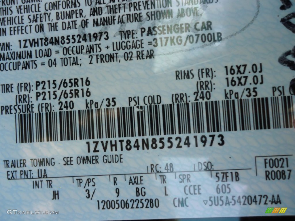2005 Mustang Color Code UA for Black Photo #62174353