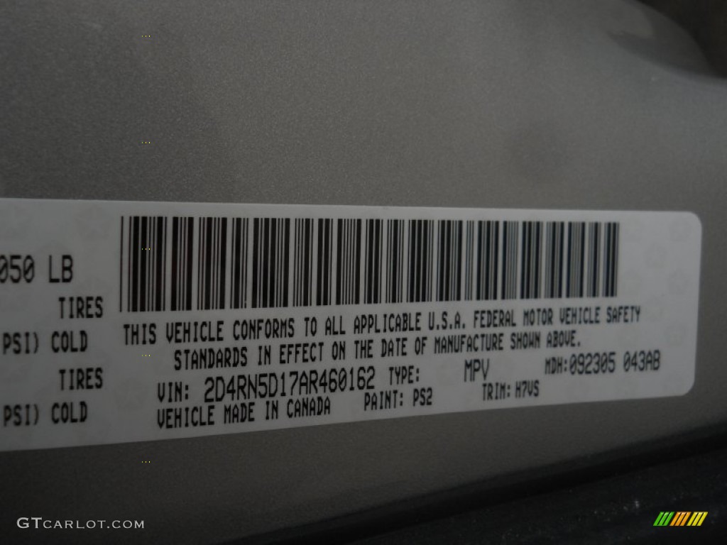 2010 Grand Caravan Color Code PS2 for Bright Silver Metallic Photo #62180002