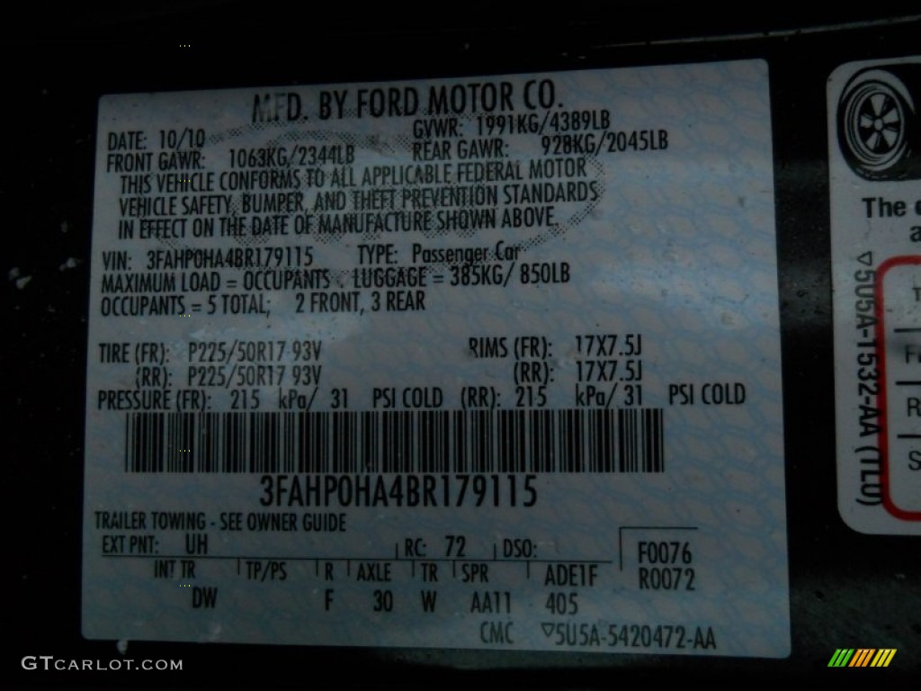 2011 Fusion Color Code UH for Tuxedo Black Metallic Photo #62180851
