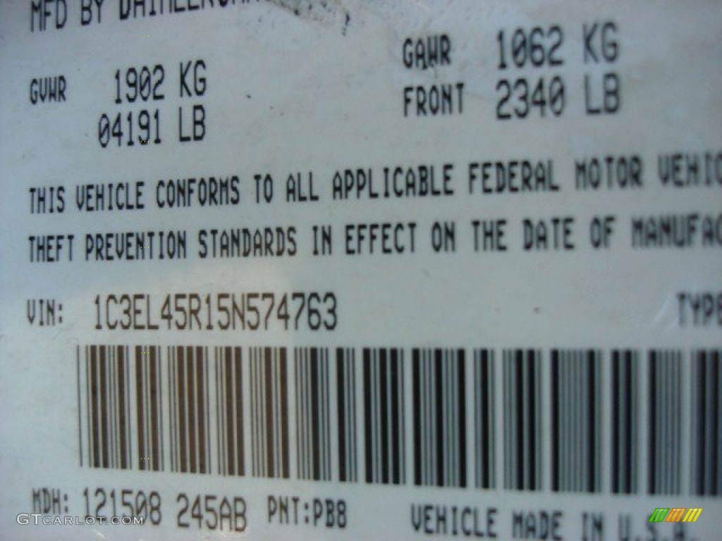 2005 Sebring Color Code PB8 for Deep Blue Pearl Photo #62195138
