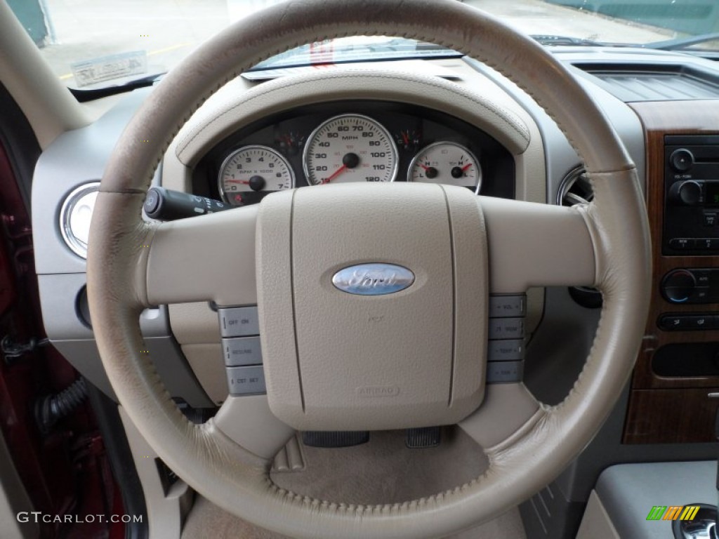 2004 Ford F150 Lariat SuperCab Tan Steering Wheel Photo #62197459