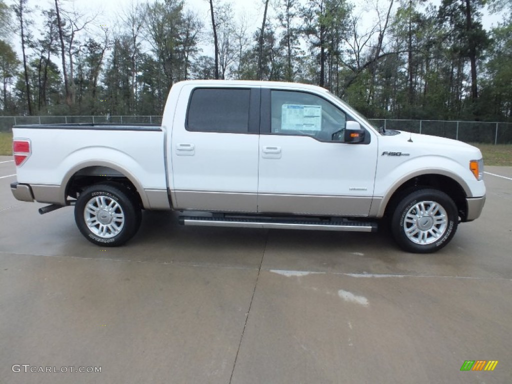 2012 F150 Lariat SuperCrew - White Platinum Metallic Tri-Coat / Pale Adobe photo #2