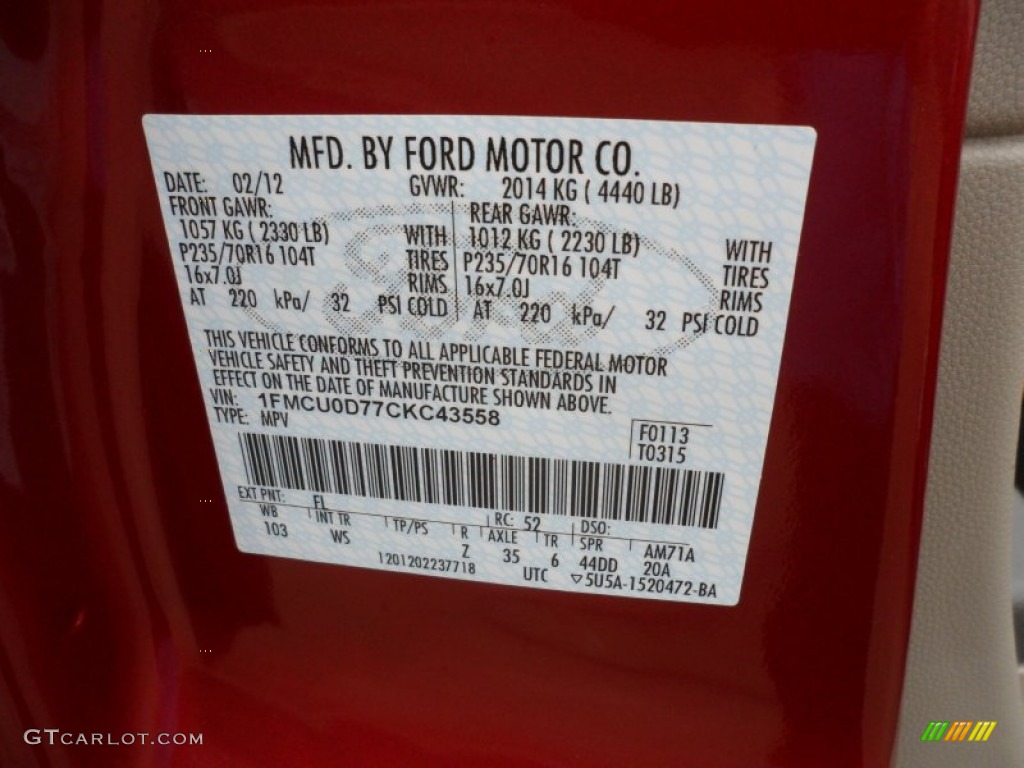 2012 Escape Color Code FL for Toreador Red Metallic Photo #62200238
