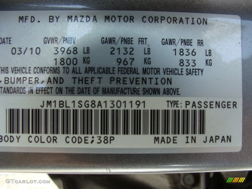 2010 MAZDA3 Color Code 38P for Liquid Silver Metallic Photo #62200376