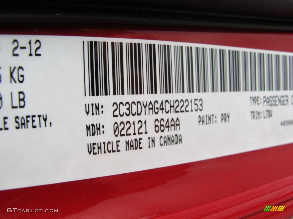 2012 Challenger Color Code PRY for Redline 3 Coat Pearl Photo #62205643