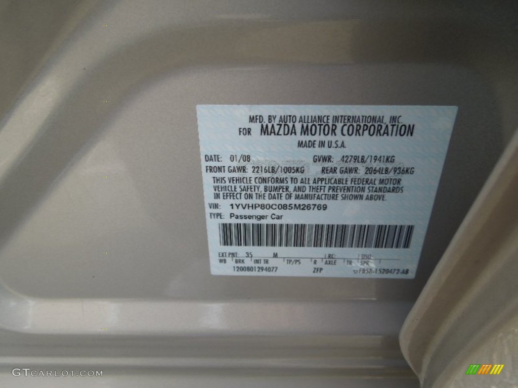 2008 MAZDA6 Color Code 35M for Smokestone Photo #62208269