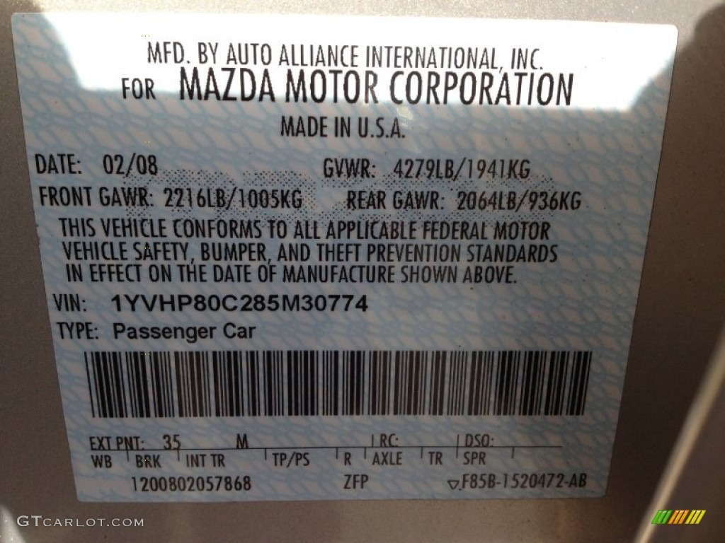 2008 MAZDA6 Color Code 35M for Smokestone Photo #62208321