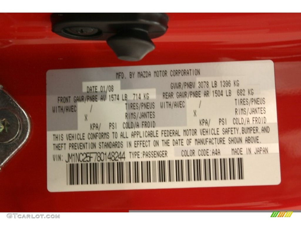 2008 MX-5 Miata Color Code A4A for True Red Photo #62218833