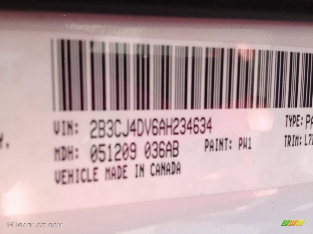 2010 Challenger Color Code PW1 for Stone White Photo #62221464