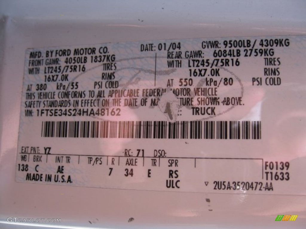 2004 E Series Van Color Code YZ for Oxford White Photo #62223552