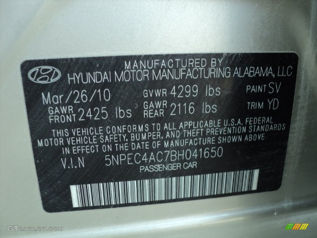 2011 Sonata Color Code SV for Camel Pearl Photo #62225016