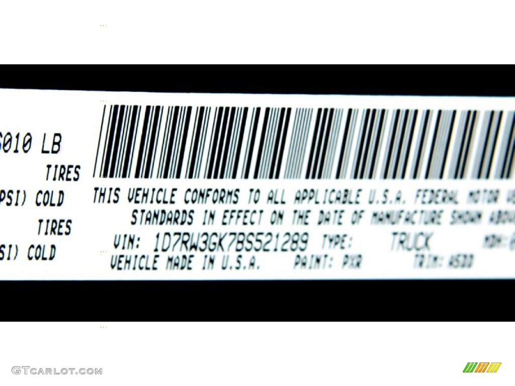 2011 Dakota Color Code PXR for Brilliant Black Crystal Pearl Photo #62229044
