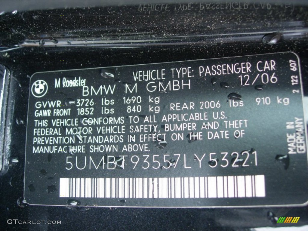 2007 BMW M Roadster Info Tag Photo #62232360