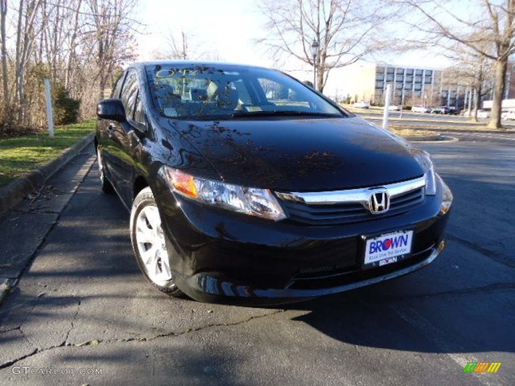 2012 Civic LX Sedan - Crystal Black Pearl / Gray photo #1