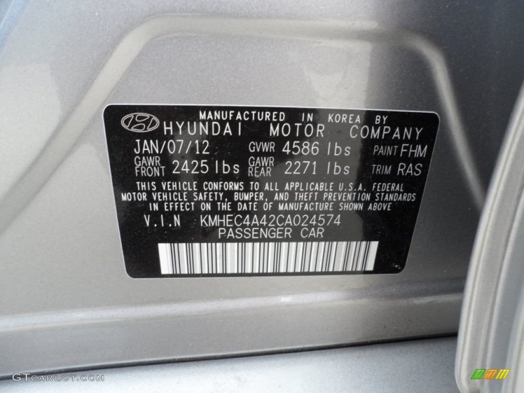 2012 Sonata Color Code FHM for Hyper Silver Metallic Photo #62256991