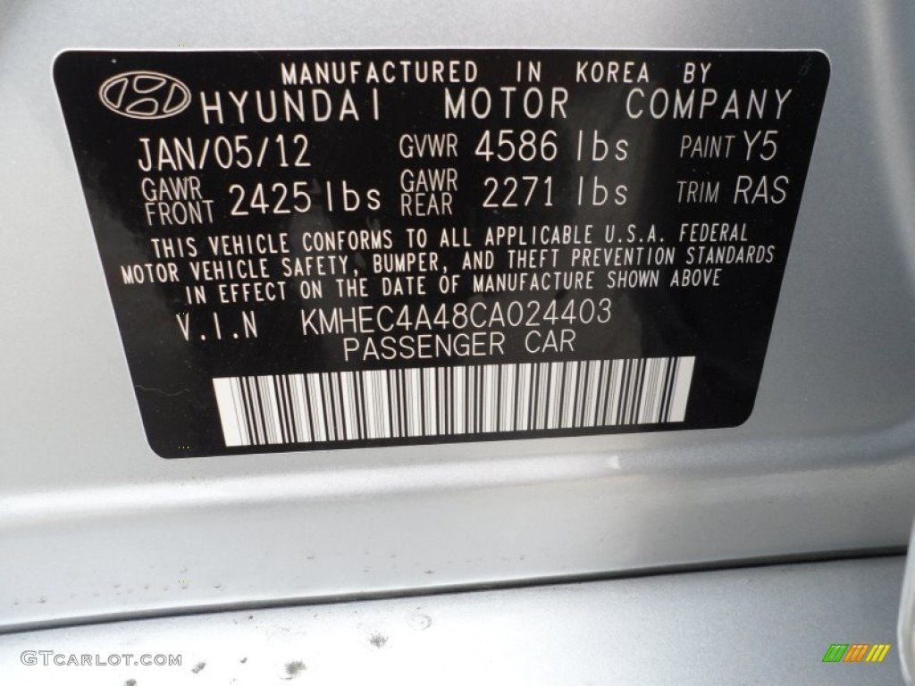 2012 Sonata Color Code Y5 for Silver Frost Metallic Photo #62257318