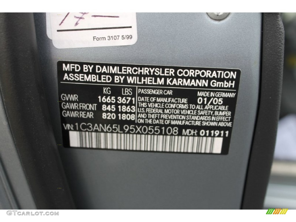 2005 Chrysler Crossfire Limited Roadster Info Tag Photo #62259178
