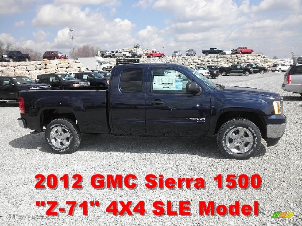 2012 Sierra 1500 SLE Extended Cab 4x4 - Midnight Blue Metallic / Ebony photo #1