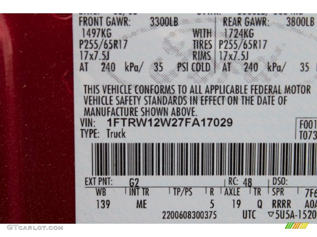 2007 F150 Color Code G2 for Redfire Metallic Photo #62261332