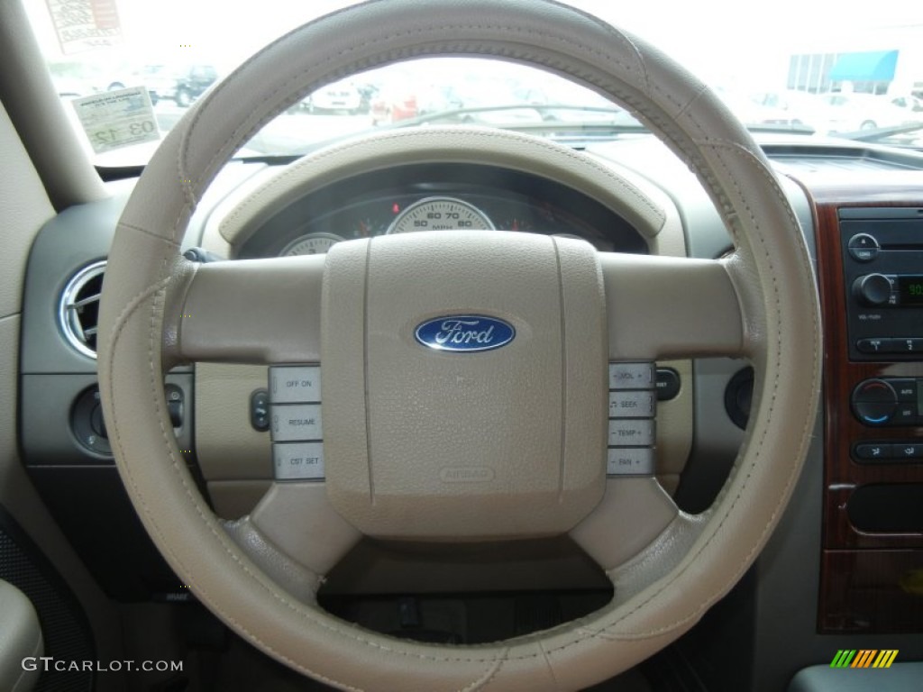 2007 Ford F150 Lariat SuperCrew 4x4 Tan Steering Wheel Photo #62262555