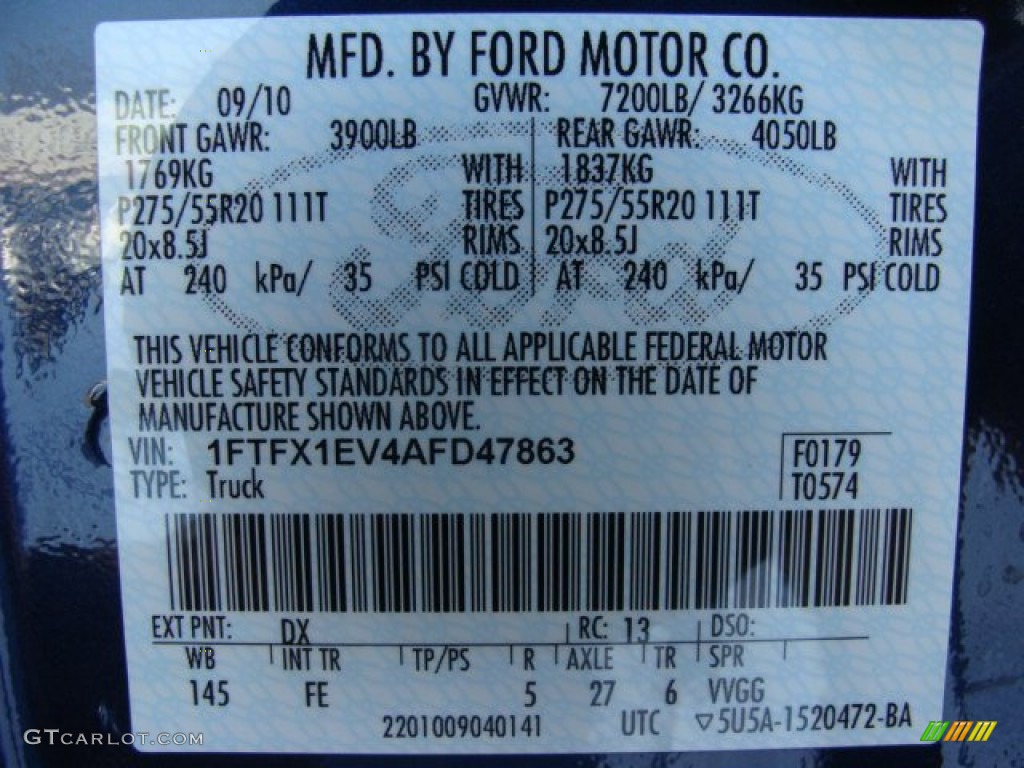 2010 F150 Color Code DX for Dark Blue Pearl Metallic Photo #62263003