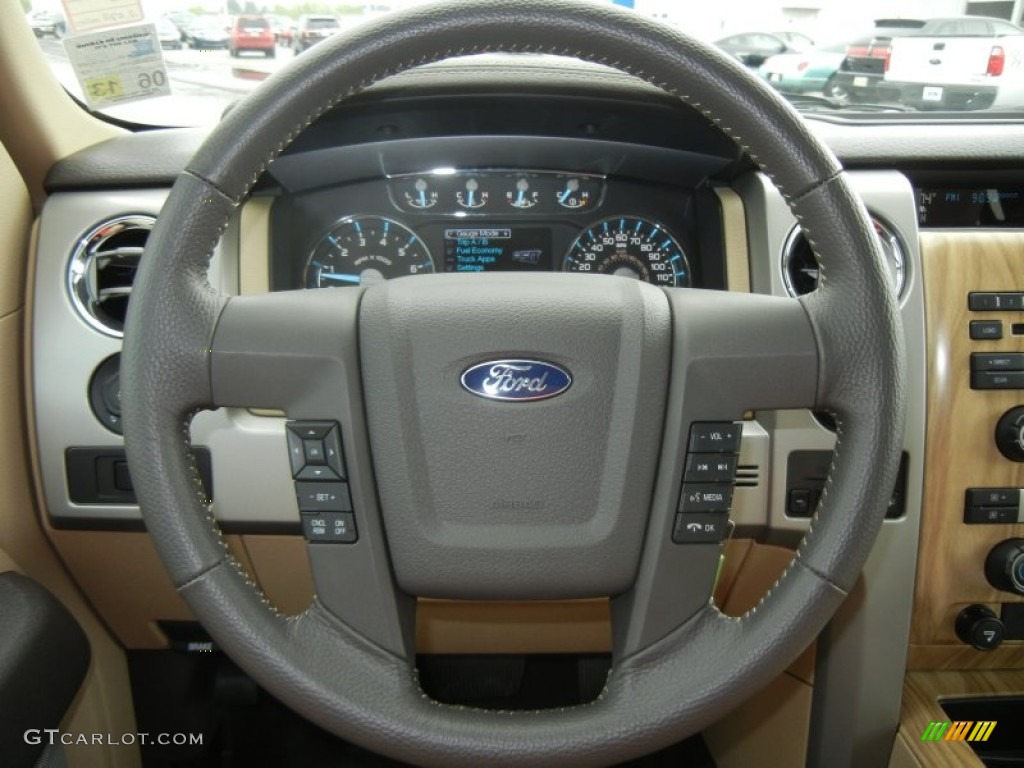 2011 Ford F150 Lariat SuperCrew Pale Adobe Steering Wheel Photo #62263456