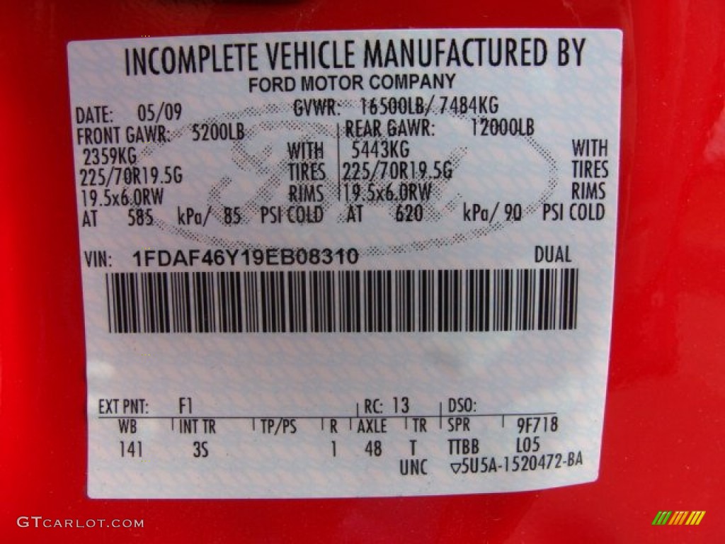 2009 F450 Super Duty Color Code F1 for Red Photo #62264074