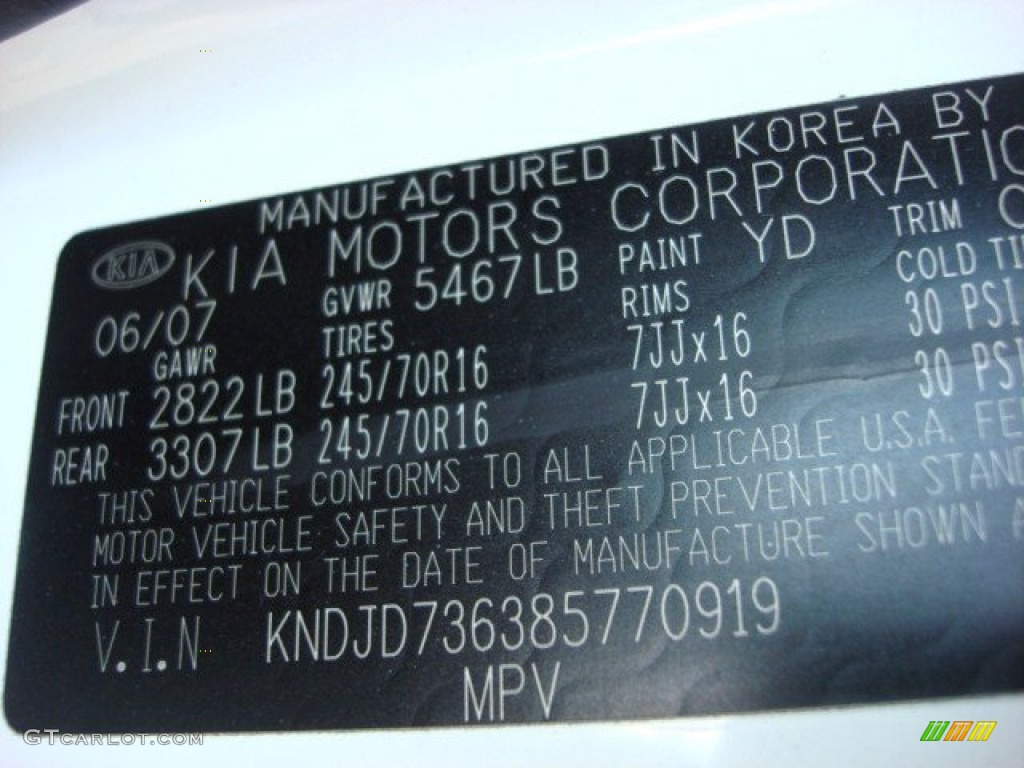 2008 Kia Sorento EX Color Code Photos